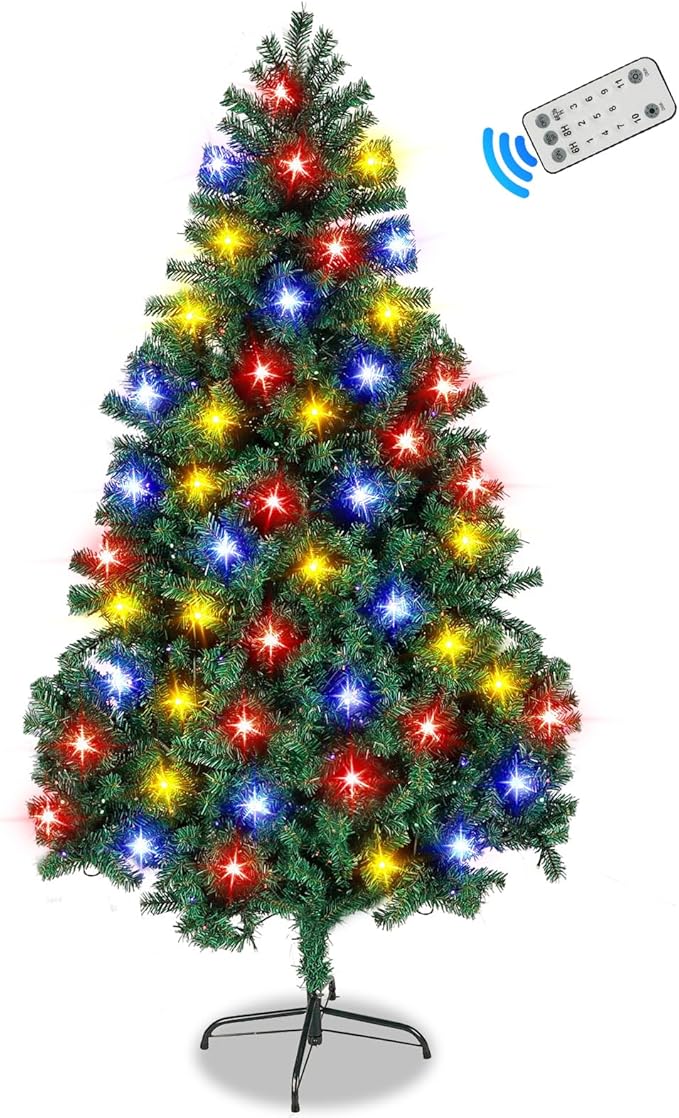 Northroad 6ft Pre-lit Artificial Christmas Tree, Prelit Xmas Tree w/1000 Branch Tips & 350 UL Listed Lights with Remote Control,Timer for Xmas Decoration,Green