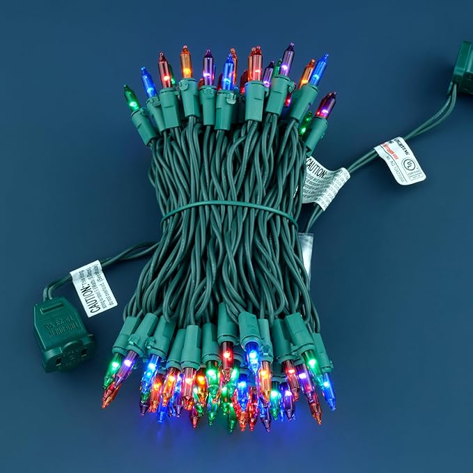 YULETIME 100 Count Multicolor Christmas Lights, 33 Feet Green Wire UL Certified Incandescent-Like LED Mini String Lights