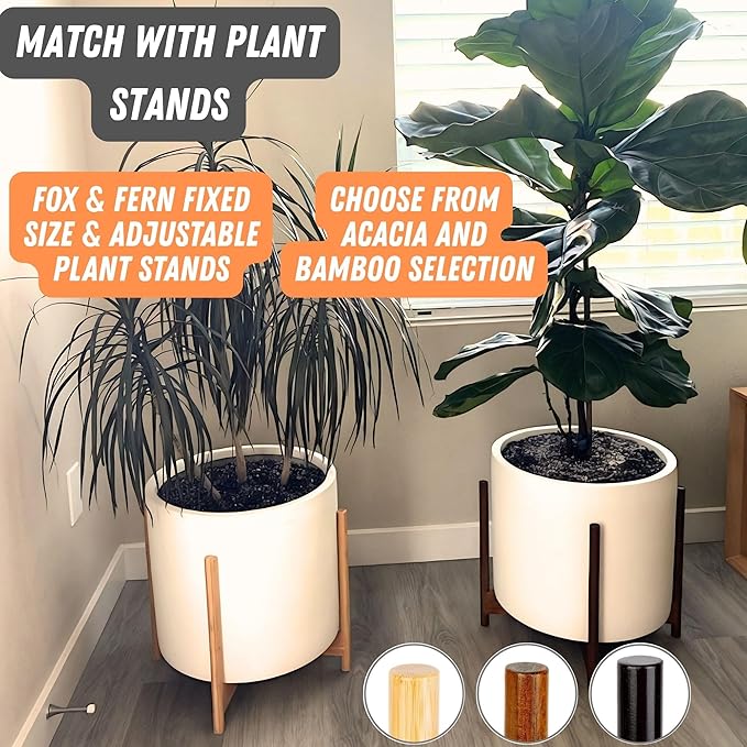 Fox & Fern 14.6 Inch Extra Large Planter — Premium Lightweight Fiberstone Matte White Plant Pot with Drainage Plug; Big Planter for Indoor & Outdoor Use; Weather Resistant & UV Resistant