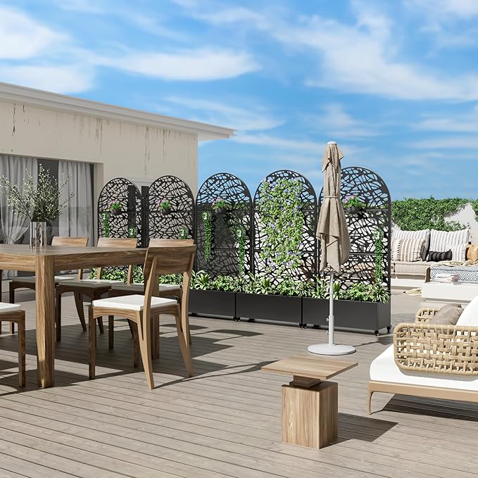 Casaphoria Metal Raised Garden Bed with Trellis and Wheels, 72"x35"x16" Arched Planter Box for Climbing Plants, Vegetables & Vines, Features Drainage Holes and Privacy Screen (Black-Net)