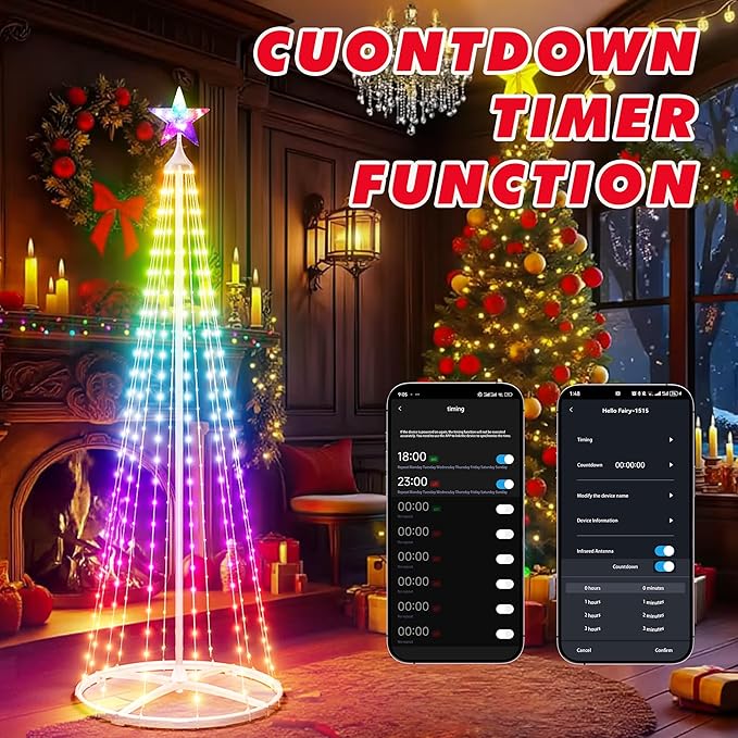 3-Pack Smart Outdoor Lighted Christmas Trees, LED Christmas Tree for Indoor Outdoor, Smart Christmas Cone Tree with Star Topper, Music Sync, DIY Color Changing, Remote & APP Control
