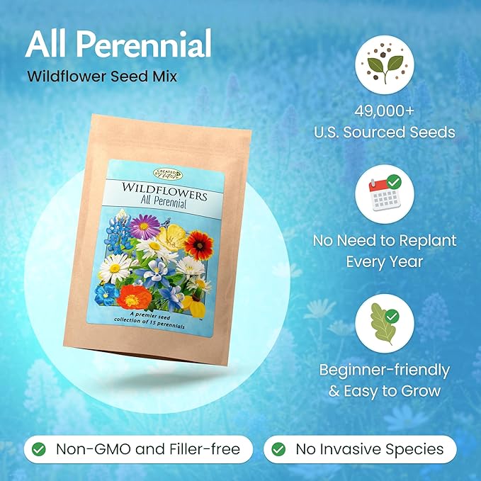 Created By Nature All Perennial Flower Seeds, 15 Flower Varieties, 49,000 Wildflower Seeds