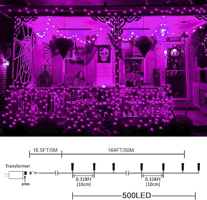 500 LED Pink Christmas Lights,164 FT Outdoor Fairy Lights Plug in, Pink String Lights with 8 Twinkle Modes for Indoor Outdoor Bedroom, Yard, Wedding, Valentines Day Decoration