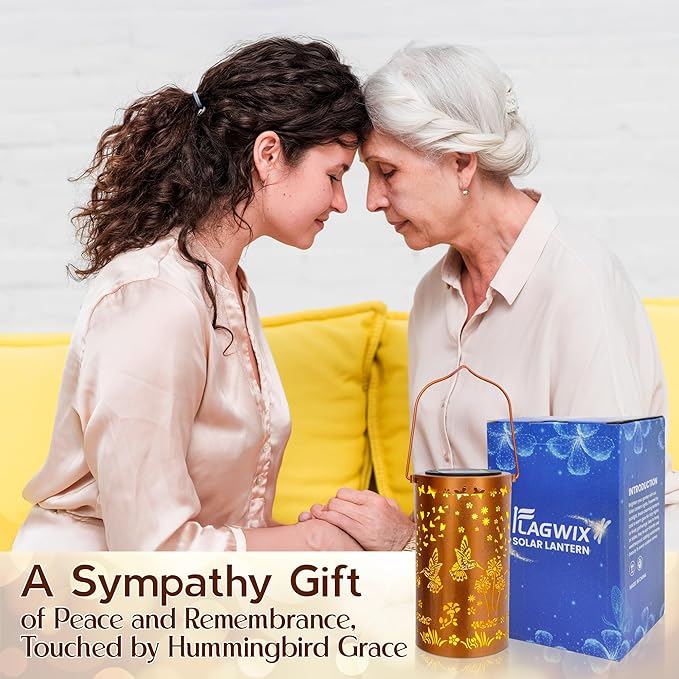 FLAGWIX Sympathy Gifts for Loss of Loved One - Christmas Memorial Solar Lanterns Outdoor Waterproof Decor - Hummingbird Gifts for Women, Memorial Gift for Mom Grandma, Decorative Lantern for Garden