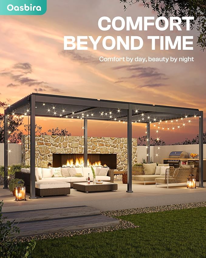 Louvered Pergola, 10 x 13 Aluminum Pergola, Outdoor Modern Design with Adjustable Roof and Hidden Drainage System, Durable for Gardens, Patios, Garden Yard, Deck (Dark Gray, 10x13)