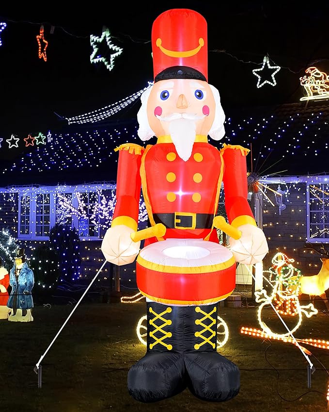 VCOKEN 12FT Christmas Inflatables Nutcracker Outdoor Decorations, Giant Christmas Inflatable with Big Bass, Built-in LEDs Inflatable Nutcracker Blow Ups for Xmas Decor Holiday Party Yard Garden Lawn