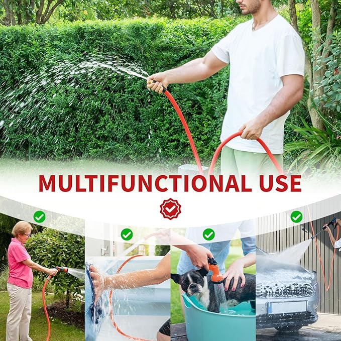 Garden Hose 10 ft x 3/4” Hot/Cold Heavy Duty Water Hose,-50°F to 190°F,Burst 600Psi Flexible Upgraded Rubber Hoses,3/4” Solid Fittings for All-weather Outdoor Lawn & Garden