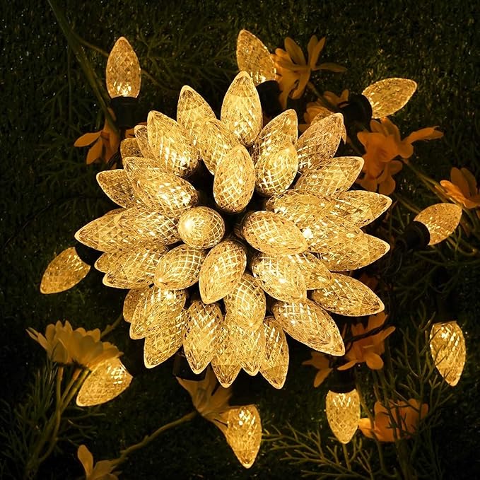 KAQ 2PK 100LED Warm White C9 Christmas Lights Waterproof Indoor Outdoor, 98FT Extendable C9 String Lights Plug in with 13 Lighting Modes, Christmas Decorations for Party Patio, Outside Yard Decor