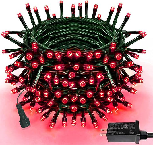 Upgraded 75.8 FT 200 LED Red Christmas Lights Outdoor Indoor, Memory Function & Timer & 8 Modes, Extendable Green Wire Waterproof String Light for Christmas Tree Party Wedding Home Garden Decorations