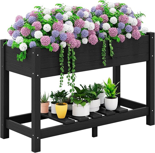 SERWALL Raised Garden Bed, HDPE Raised Bed for Gardening All Weather Use- Black