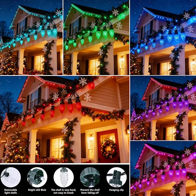 Joomer Christmas String Lights, 98FT 150 LED C9 Color Changing RGB Xmas Tree Lights Remote Control Outdoor Waterproof for Christmas Decor (Non-Connectable)