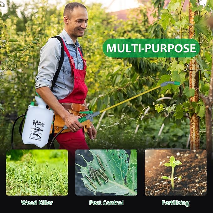 REALWORK 1-Gallon Handheld Tank Sprayer with Easy-Carry Shoulder Strap for Lawn, Garden, Yard, in Translucent White