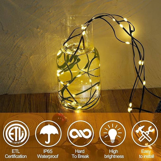 WATERGLIDE Extra Long 328 FT Fairy String Lights, 1000 LED Outdoor Green Wire Christmas Lights, Plug in Mini Light 8 Modes & Waterproof for Outside Xmas Tree Holiday Wedding Party Decor, Warm White