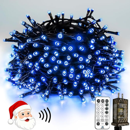 Voice Controlled Christmas Lights with Remote, 99 FT 300 LED String Lights Indoor Outdoor with 12 Modes 3 Timers, Dimmable Twinkle Light Plug in Waterproof for Xmas Tree Yard Party Decorations, Blue