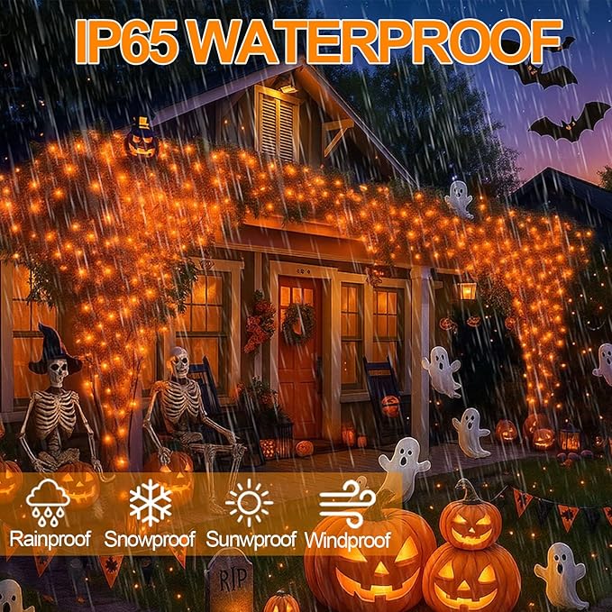 Extra-Long 144FT Solar String Lights for Outside, 2 Pack 400LED Solar Christmas Lights Outdoor, Waterproof Copper Wire with 8 Modes Twinkle Fairy Lights for Tree Garden Party Christmas Decor (Orange)