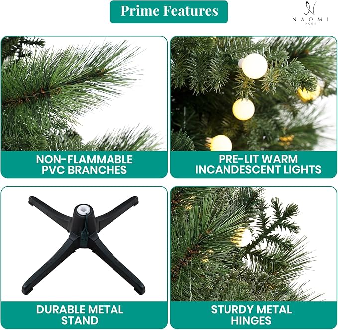 Evangeline 7.5ft Rotating Christmas Tree with Star Projector, 1504 Branch Tips, 500 Warm Lights and Rotating Base, 53" Wide Realistic Traditional Christmas Tree with Lights by Naomi Home