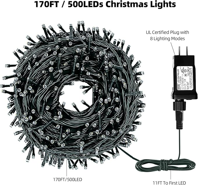 170FT 500LEDs Christmas Lights Outdoor Indoor String Lights 8 Modes Memory Function for Christmas Tree Party Decoration, 100% UL Listed (Multicolor)