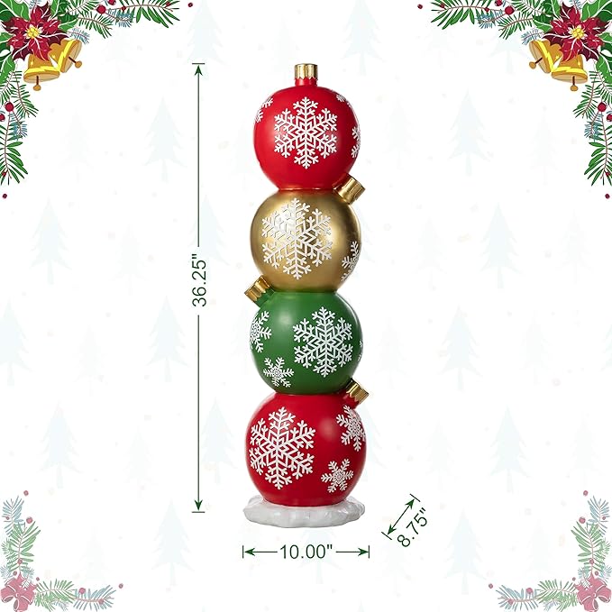 Glitzhome Christmas Front Porch Decor, Resin Stacked Ornament Xmas Porch Sign Decoration for Indoor Outdoor Patio Standing Decor, 36.25" H