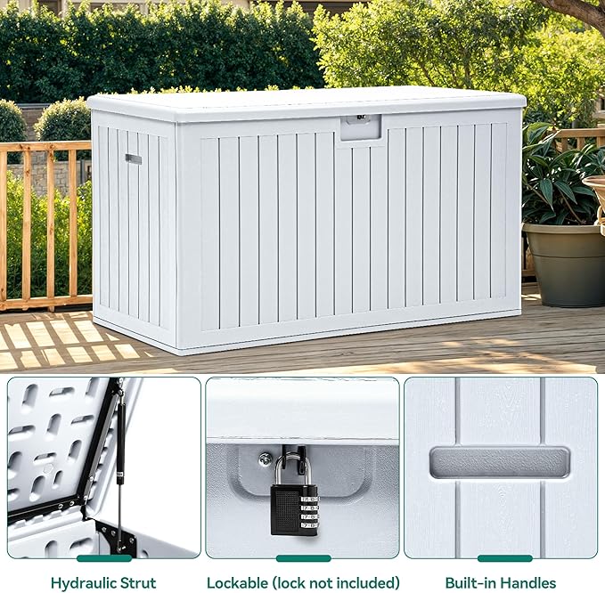 YITAHOME 200 Gallon Extra Large Deck Box, Double-Wall Resin Outdoor Storage Box with Flexible Divider for Patio Cushions Pool Supplies Garden Tools, 990 lbs Load Capacity, Lockable (White)