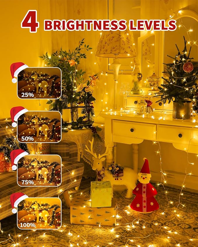 300 LED 108FT Christmas Lights String Outdoor Indoor, Warm White Xmas Tree Lights, Plug in Twinkle Fairy Light with Remote Timer Dimmable for Room Yard Holiday Party Wedding Camping Decor