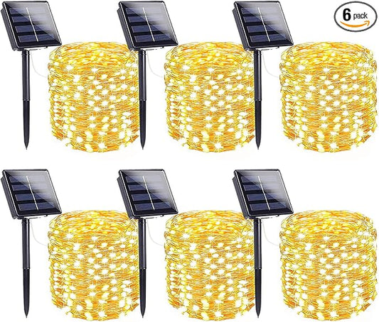 6-Pack Solar String Lights Outdoor, Extra-Long 600LED Christmas Fairy Lights Waterproof, Solar Twinkle Lights Copper Wire 8 Modes Fairy Twinkle Light for Xmas Tree Garden Party Wedding (Warm White)
