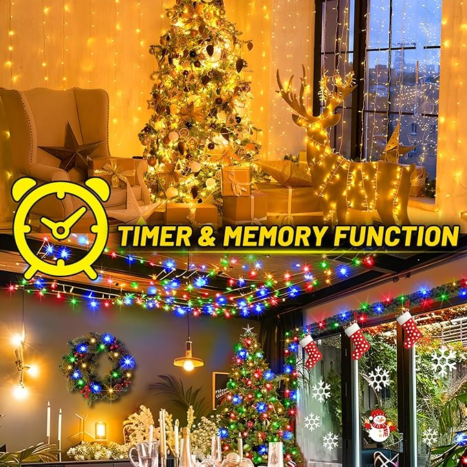 KNONEW 720 LED 328FT Christmas Lights Outdoor Green Wire Color Changing String Lights with 11 Modes & Timer Dimmable Fairy Light for Xmas Tree Roof Yard Wedding Decorations(Warm White to Multicolor)