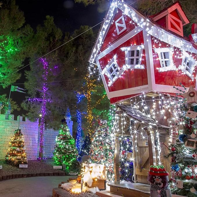 JMEXSUSS 500 LED White Christmas Lights Outdoor Indoor, Green Wire Christmas Tree Lights Plug in, 8 Modes Waterproof White String Lights for Xmas Wedding Party Garden