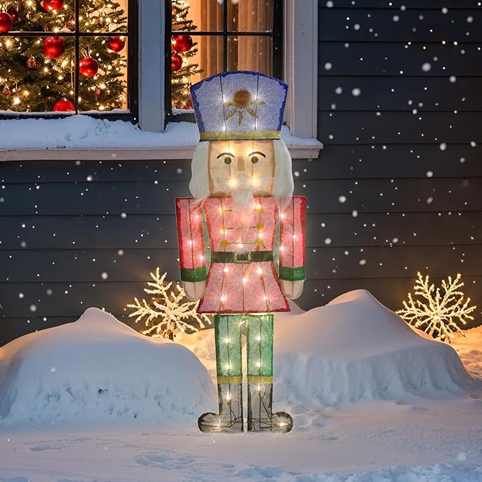 GENIMO 2D Nutcracker Soldier Outdoor Christmas Decorations, 35 Lights Pre-Lit for Holiday Decor Xmas Outside Indoor Home Lawn Yard Garden Patio Stakes Zip Ties(29 in)