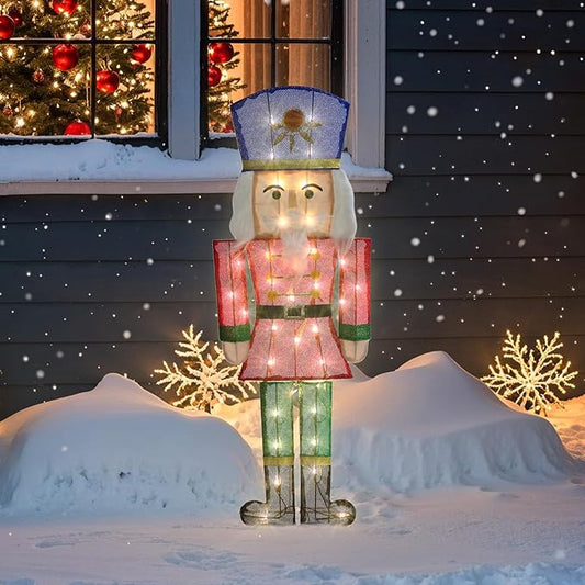 GENIMO 2D Nutcracker Soldier Outdoor Christmas Decorations, 35 Lights Pre-Lit for Holiday Decor Xmas Outside Indoor Home Lawn Yard Garden Patio Stakes Zip Ties(29 in)