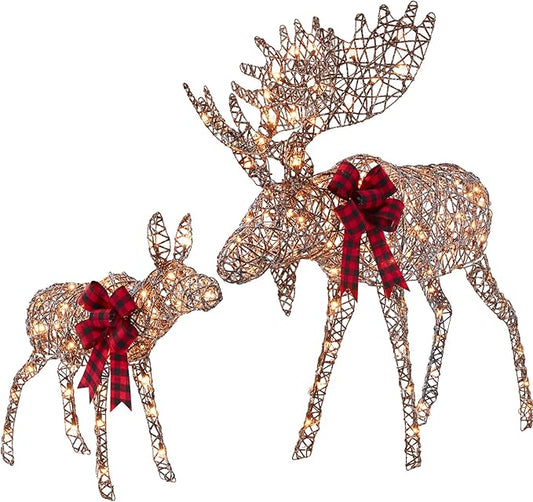 Best Choice Products 5ft 2-Piece Moose Family, Lighted Outdoor Christmas Yard Decoration, Light-Up Décor Set w/ 370 LED Lights, Zip Ties - Rattan