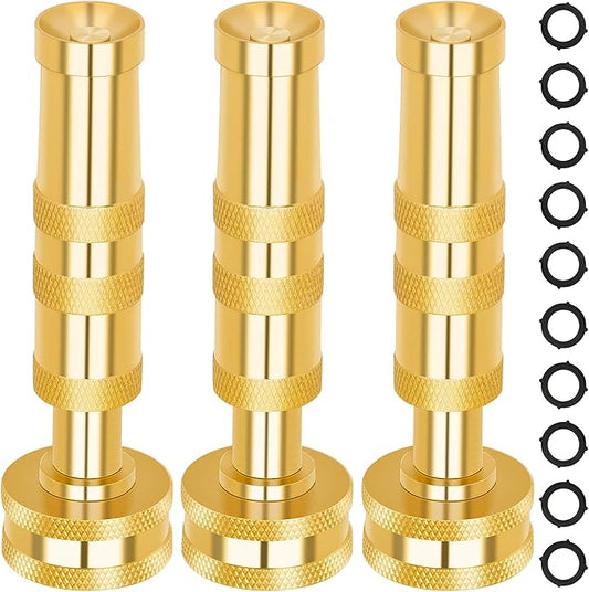 AUTOMAN Brass Hose Nozzle – High Pressure Jet Nozzles 3 Pack, Heavy Duty Sprayer for Garden Hoses, Adjustable Spray Gun,Solid Twist Water Hose Nozzle for Patio, Lawn, Car Wash, Extra 10 Rubber Washers