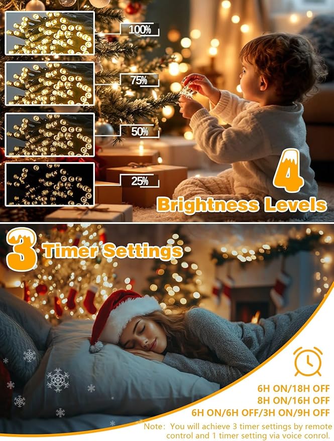 Voice Controlled Christmas Lights with Remote, 264 FT 800 LED String Lights Indoor Outdoor with 12 Modes 3 Timers, Dimmable Twinkle Light Plug in Waterproof for Xmas Tree Party Decor, Warm White