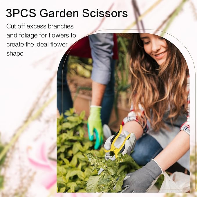 Pruning Shears Gardening Scissors Tools: 3pcs Outdoors&Indoor Garden Clippers, Rose Snips, Plant Clippers, Wood Pruner, Gardener Work Accessories for Flower Arrangement, Yard Landscaping (Yellow)