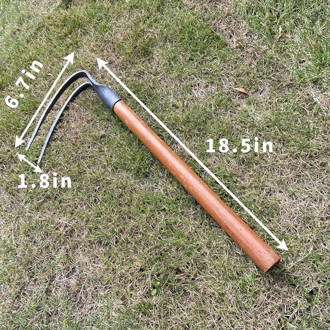 2PCS 19.6 Inches Garden Pick, 2 Prong Hand Hoe Tool Set Garden Tool with Wooden Handle, Transplanting Digging Planting Loose Soil Camping or Prospecting
