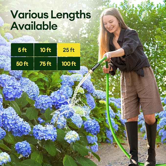 25 ft Garden Hose, 5/8 in ID, Heavy-Duty, Leakproof, Kink-Resistant Water Hose with Swivel Brass Fittings, 600 PSI Burst Rating, Ideal for Car Wash & Lawn Watering