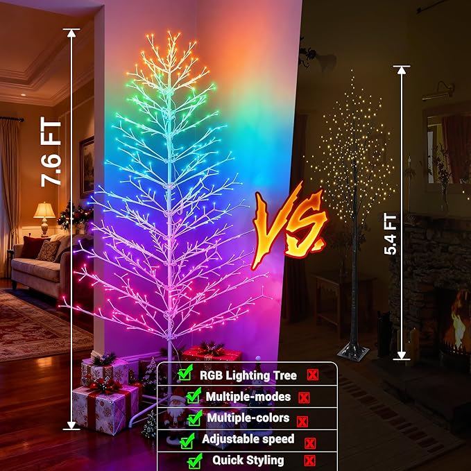 Joomer Christmas Tree Light Outdoor,7.6FT 540 LED Artificial Collapsible Birch Tree Lights with Remote Control Timer RGB Lights for Christmas Decoration