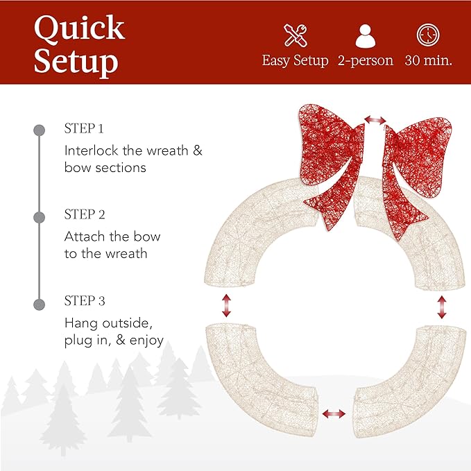 Best Choice Products 60in Pre-Lit Outdoor Christmas Wreath Decoration, LED Metal Holiday Decor for Home Exterior, Garden w/ 206 Lights, Bow - White/Red