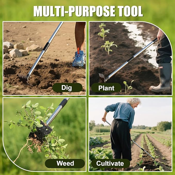 RONSUNG Weed Puller Tool with 57" Long Handle – 2-in-1 Stand Up Weeder & Garden Hoe with Heavy-Duty Steel Head, Manual Hand Uprooting Weeding Pull for Lawn, Yard & Lawn, Bonus Gloves Included