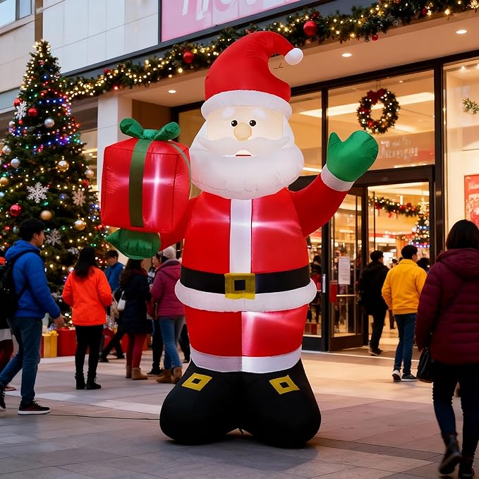8 FT Christmas Inflatables Santa Claus Outdoor Decoration, Giant Christmas Blow up Santa Claus inflable with Red Gift Box, Built-in LED Lights,Xmas Outside Decor for Front Back Yard Garden Lawn