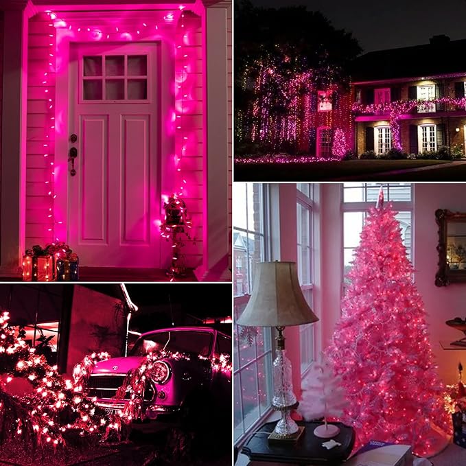 Pink Mini Christmas Lights - 39 Feet 100 LED Fairy String Lights with 8 Lighting Modes Waterproof Connectable for Indoor Outdoor Xmas Tree Garland Wreath Holiday Valentine's Day Decoration