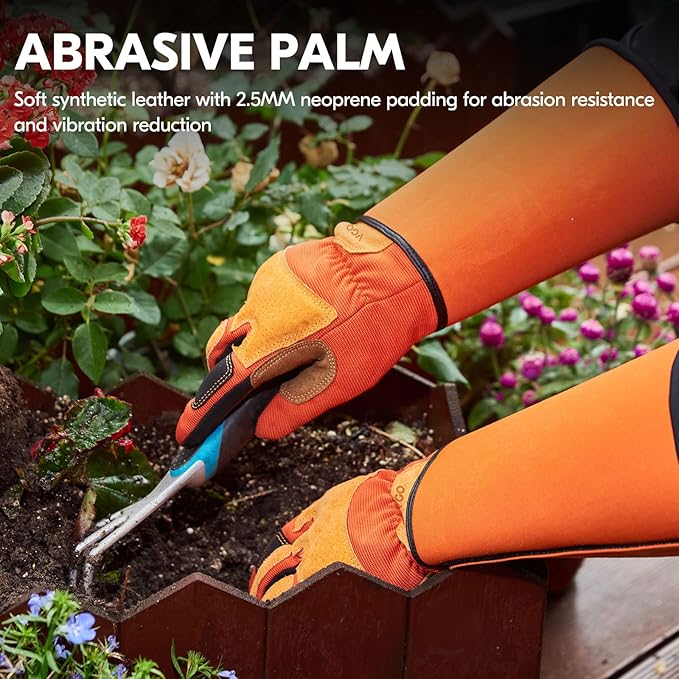 Vgo... Gardening Gloves Unisex,Safety Work Gloves,Long Sleeves Gauntlet,Puncture Proof,Touchscreen(Size M,Orange,SL7496)