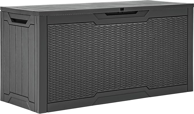 YITAHOME 80 Gallon Outdoor Storage Box, Large Water Resistant Resin Deck Box, Indoor Outdoor Lockable Rattan Storage Container for Patio, Garden, Cushions, Tools, Equipment (Dark Gray)