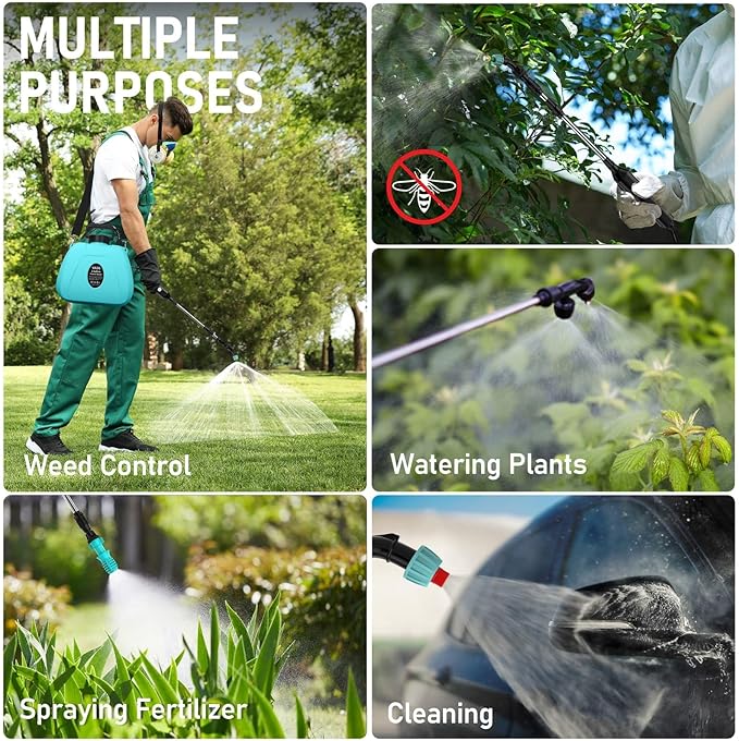 2 Gallon Battery Powered Garden Sprayer, Electric Backpack Sprayer, Garden Yard Lawn Sprayer with 5 Mist Nozzles & Retractable Wand & Adjustable Strap for Lawn, Weed, Yard