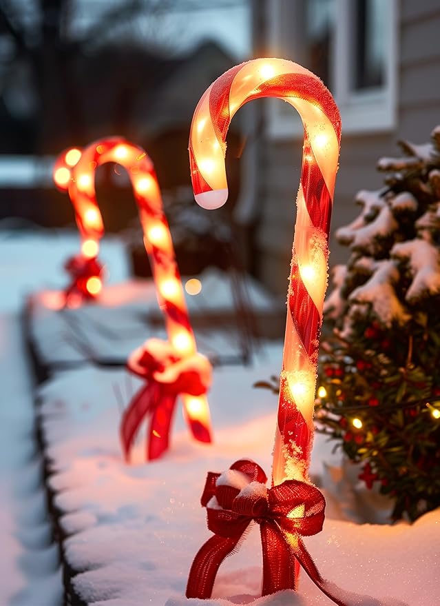 Brightown 20 Packs Solar Candy Cane Lights Outdoor Pathway, 8 Modes LED Outdoor Candy Cane Decorations Yard Lawn Driveway Walkway Sidewalk Christmas Decorations Outside