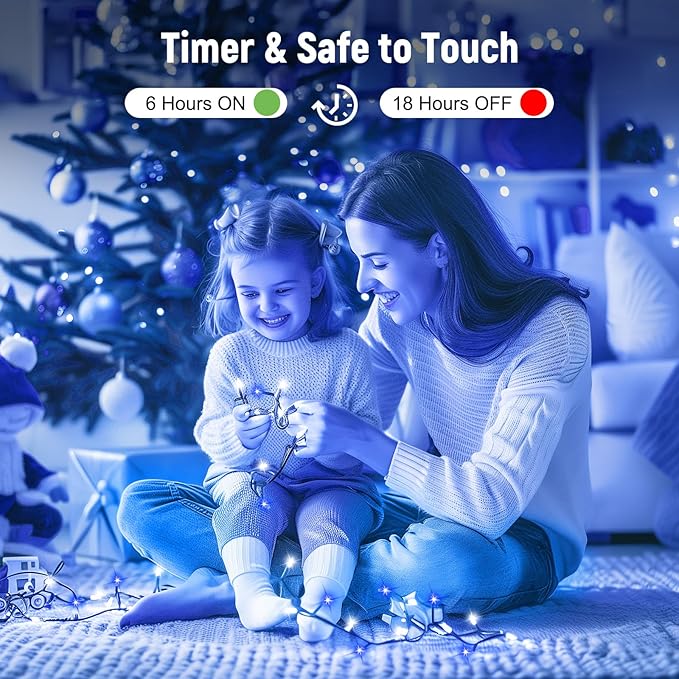 Minetom 328 Ft 1000 LED Christmas Tree Lights Outdoor Indoor String Lights with 8 Modes Waterproof Twinkle Xmas Light with Remote, Plug in Rice Lights for Tree Christmas Decorations, Blue & Cool White