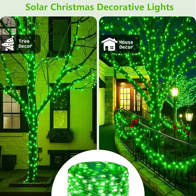 Extra-Long 144FT Solar String Lights for Outside, 2 Pack 400LED Solar Christmas Lights Outdoor, Waterproof Copper Wire with 8 Modes Twinkle Fairy Lights for Tree Garden Party Xmas Decor (Green)