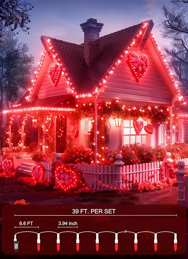 Red Mini Christmas Lights - 39 Feet 100 LED Fairy String Lights with 8 Lighting Modes Waterproof Connectable for Indoor Outdoor Xmas Tree Garland Wreath Holiday Valentine's Day Decoration