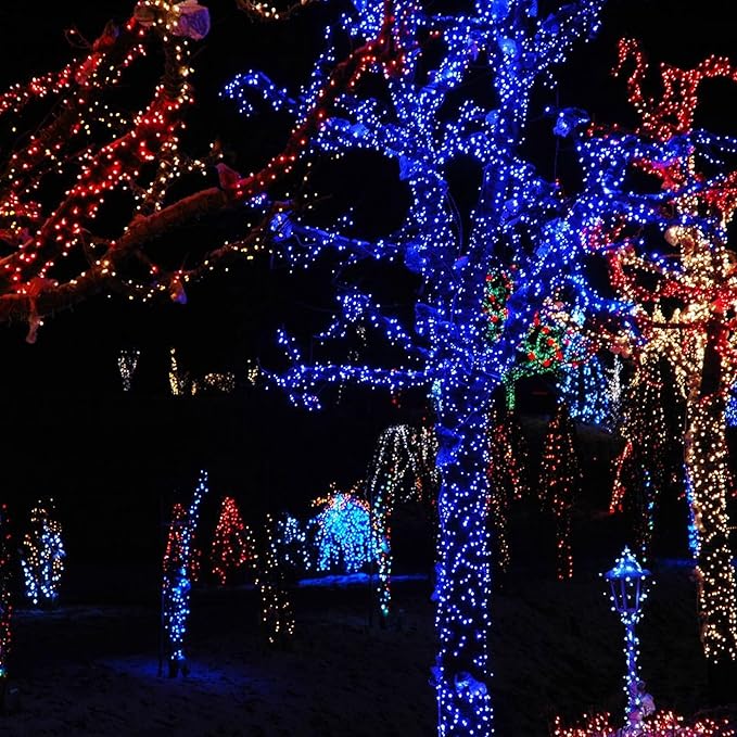 TW SHINE Christmas Lights, 200 LED 66FT Outdoor Christmas Lights Plug in with 8 Modes, Waterproof Light Outdoor, Indoor Xmas Decorations for Party Yard House Decor, Blue
