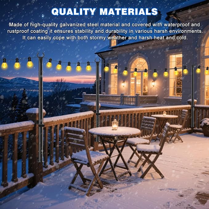 zoegi 6 Pack 5FT String Light Poles,Light Poles for Outside Lights with Fork,Outdoor Brackets Hanging Lights,Metal Stand for Deck Patio,Backyard,Wedding,Deck,Party