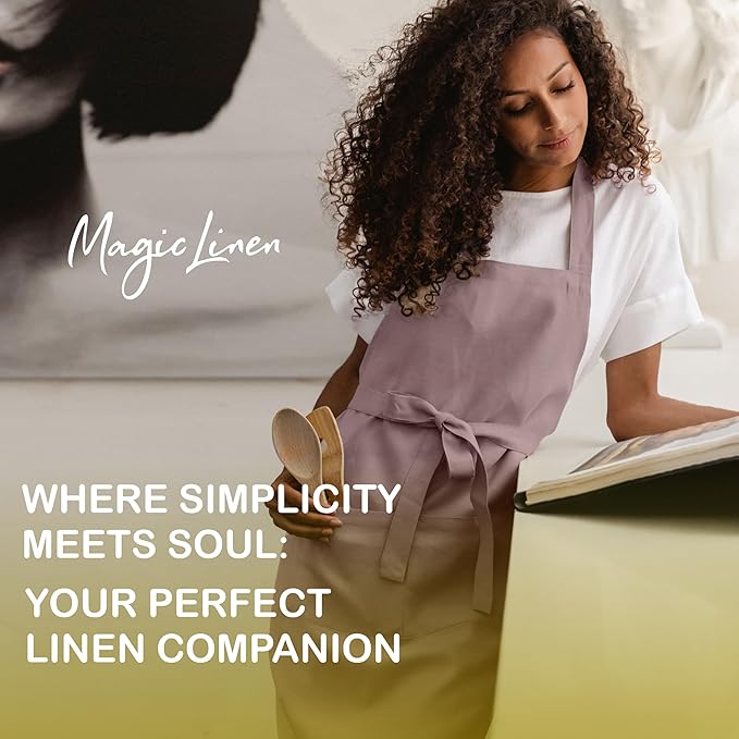 MagicLinen 100% Linen Apron - Cooking, Gardening, Grilling, Painting Apron with Pockets - Perfect for Women and Men